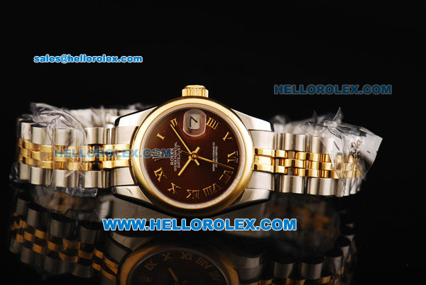 Rolex Datejust Automatic Movement Steel Case with Brown Dial and Gold Bezel-Two Tone Strap-Lady Model - Click Image to Close